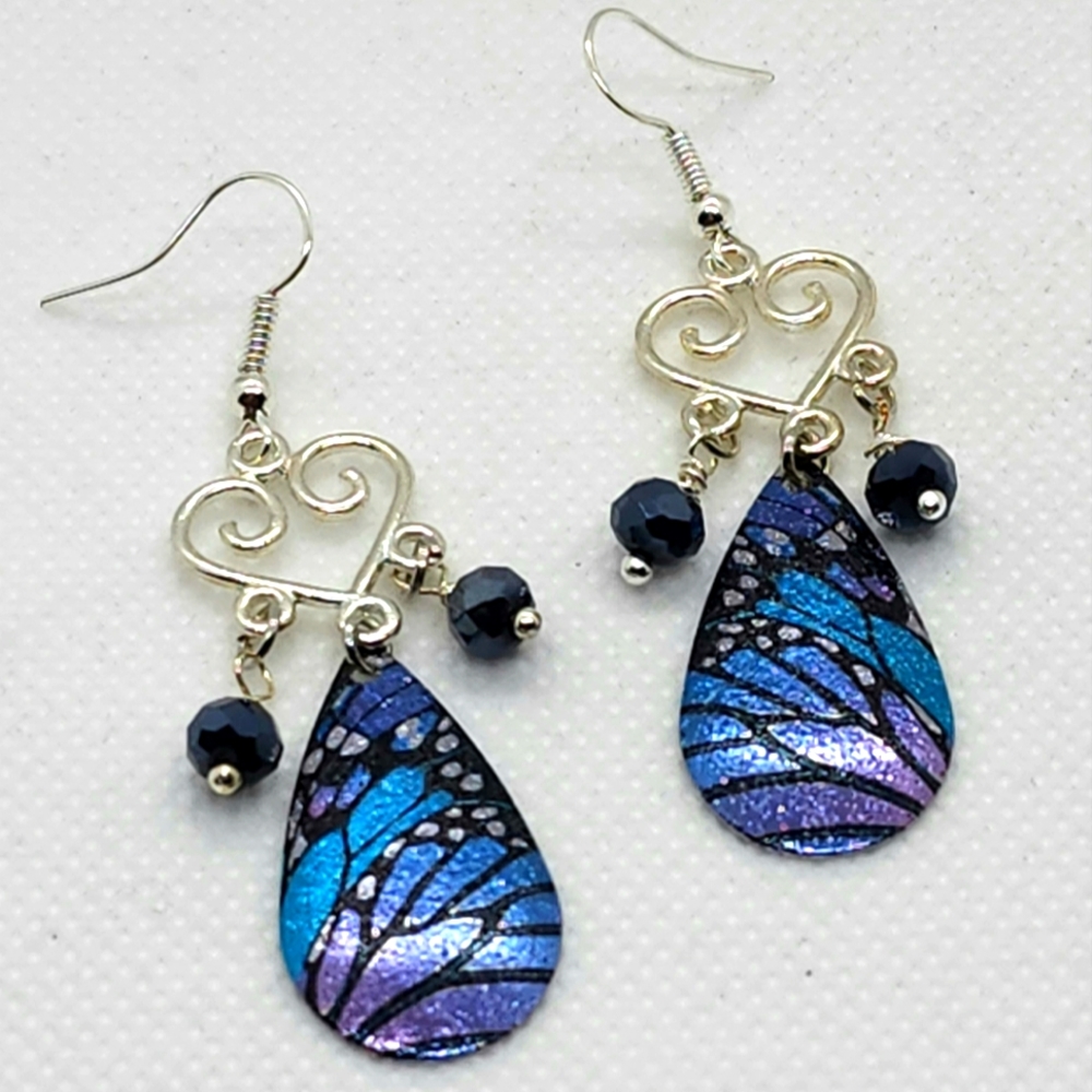 Blue Metalic Dangle Earrings